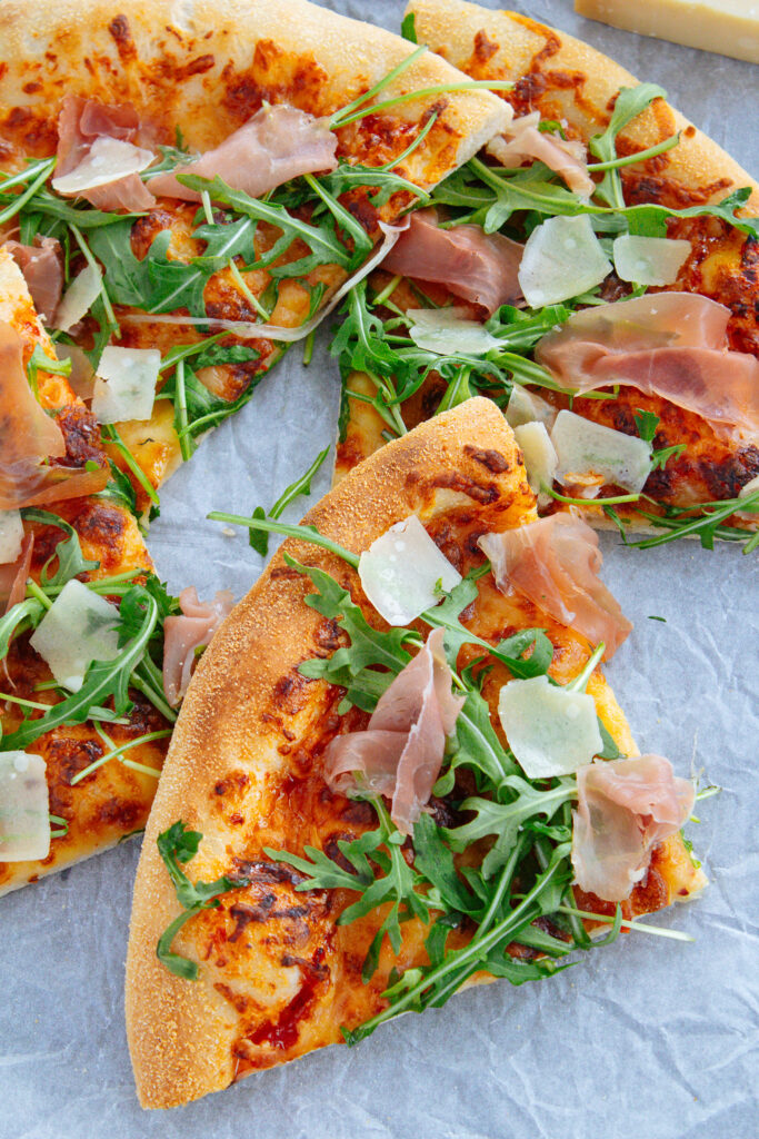 Chili Jam Prosciutto Arugula Pizza